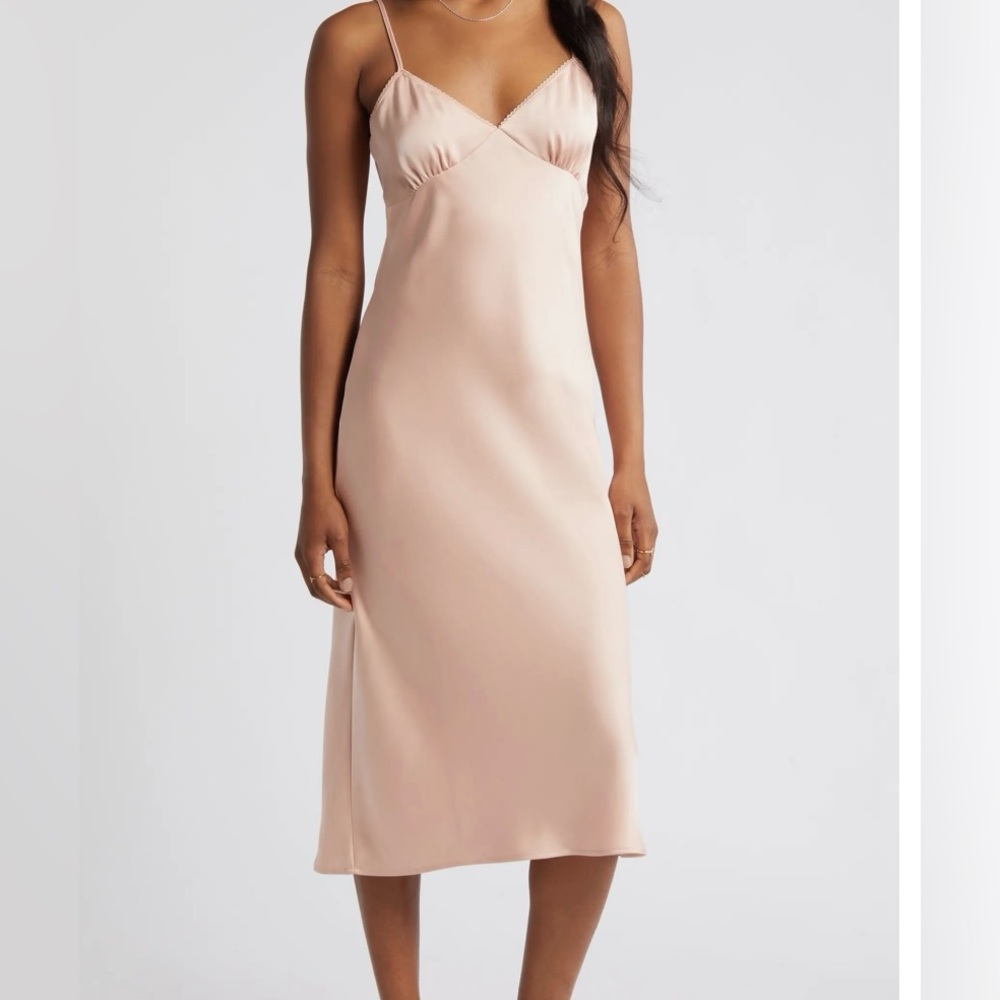 NWOT BP Pink Midi Satin Slip Dress with Spaghetti Straps